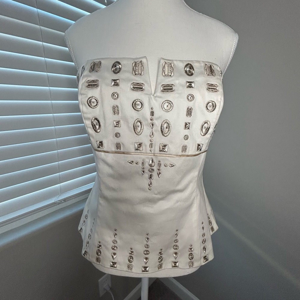 Embellished Strapless White Top